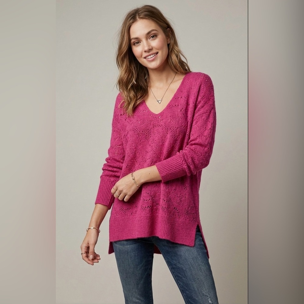 Free People Intimately Hot Pink Wool Blend Knit Tunic Sweater Sz XS/S